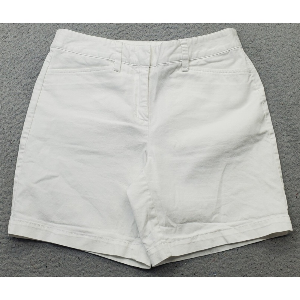 Lands' End Jean Shorts Womens 2 White Denim Mid-Rise Comfort Stretch Outdoor